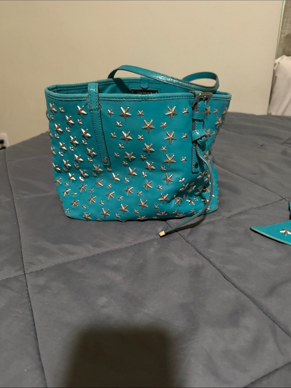 Jimmy Choo Turquoise Star-Studded Women’s Shoulder Bag with star coin bag